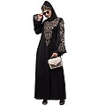 A-line party wear abaya with Resham embroidery work- Black